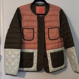 J. Crew Women's Colorblock Quilted Jacket - Pink, Olive, and Cream